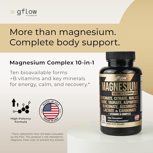 Suplemento de Magnesio Complejo Gflow - 10 Formas Activas, Incluye Glicinato, Citrato, Malato, Óxido, Taurato, Aspartato, Gluconato, Ascorbato, - imagen 2