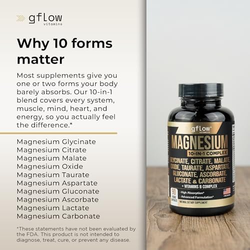 Suplemento de Magnesio Complejo Gflow - 10 Formas Activas, Incluye Glicinato, Citrato, Malato, Óxido, Taurato, Aspartato, Gluconato, Ascorbato, - imagen 3