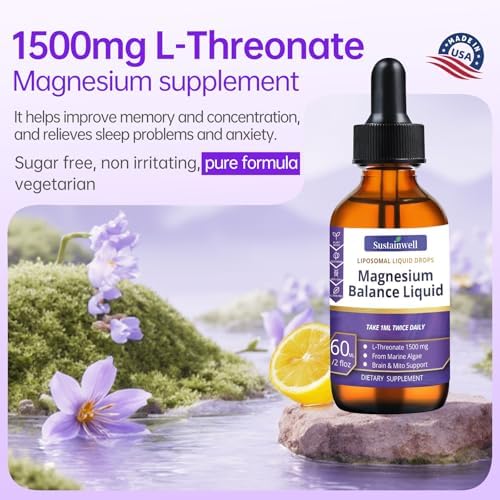 Gotas Líquidas de Magnesio L-Treonato 1500mg - Suplemento Cerebral para Memoria, Enfoque y Sueño, Sin Azúcar, Vegano, 2.04 Fl Oz, Certificado GMP - imagen 2