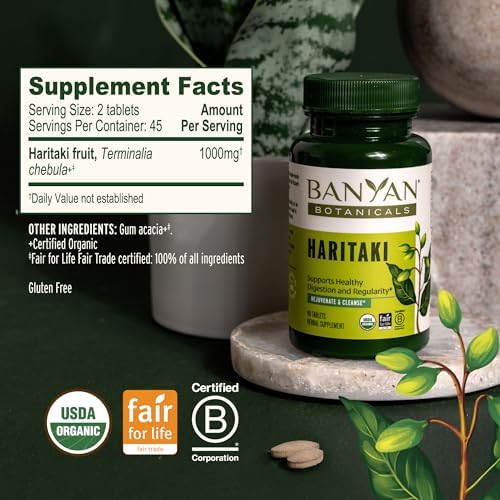 Tabletas Orgánicas de Haritaki Banyan Botanicals – Limpieza Natural del Colon y Soporte Digestivo – Suplemento Detox Interno – 90 Tabletas – USDA - imagen 5