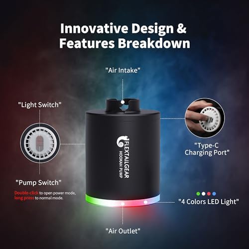 Bomba Eléctrica FLETAILGEAR para Hookah, Accesorios Portátiles con Batería Recargable de 1300 mAh y Luz LED, Ayuda para Encender Carbón, Set para - imagen 5