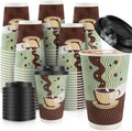 Tazas de café desechables de 16 oz con tapas, paquete de 48, tazas de papel aisladas con pared acanalada para bebidas calientes o frías, viaje, - imagen 1