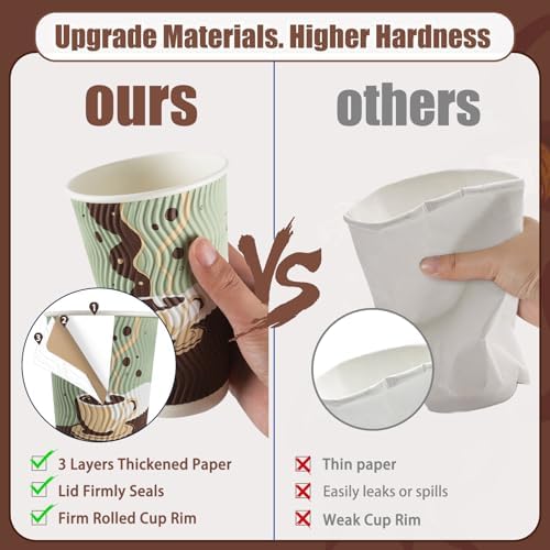 Tazas de café desechables de 16 oz con tapas, paquete de 48, tazas de papel aisladas con pared acanalada para bebidas calientes o frías, viaje, - imagen 7