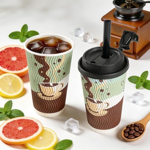 Tazas de café desechables de 16 oz con tapas, paquete de 48, tazas de papel aisladas con pared acanalada para bebidas calientes o frías, viaje, - imagen 8