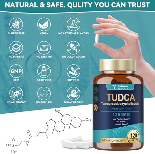 Suplemento Totaria TUDCA 1200mg (Ácido Tauroursodeoxicólico), 120 Cápsulas, Suplementos de Sales Biliares Ultra Potentes para Hígado y Vesícula, - imagen 6