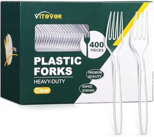 Tenedor de Plástico Desechable de Alta Resistencia [400 Piezas], Cubiertos Transparentes Premium para Fiestas, Picnics y Uso Diario - Resistente al - imagen 1