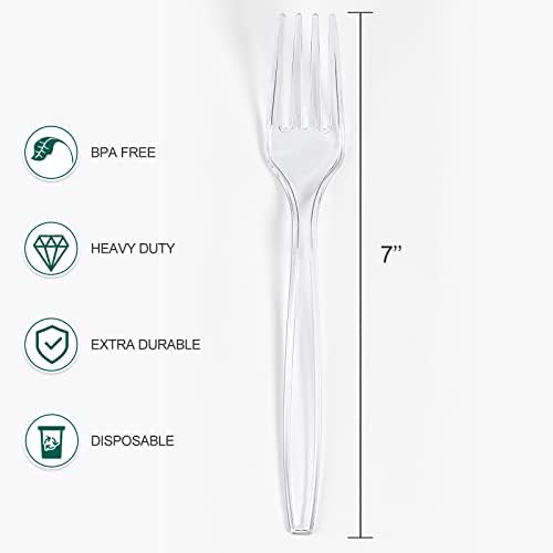 Tenedor de Plástico Desechable de Alta Resistencia [400 Piezas], Cubiertos Transparentes Premium para Fiestas, Picnics y Uso Diario - Resistente al - imagen 2