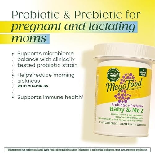 MegaFood Baby & Me 2 Probiótico Prenatal Vegetariano, Prebióticos y Probióticos para Mujeres, Salud Digestiva y Soporte Inmunológico, 30 Cápsulas - imagen 3