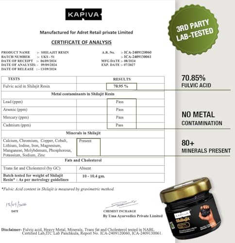 Resina de Shilajit 100% Pura de Kapiva (30g), Alta Potencia para Hombres y Mujeres | 120 Porciones de 250mg | 80+ Minerales Traza, Hasta 70% Ácido - imagen 5
