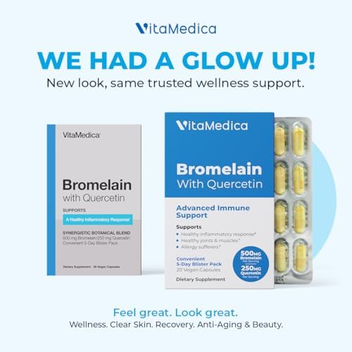 Suplemento de Bromelaina y Quercetina VitaMedica - 500mg Bromelaina y 250mg Quercetina - 2400 GDU para Inmunidad, Soporte Articular, Inflamación y - imagen 2