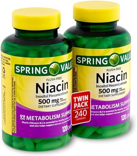Spring Valley - Niacina Sin Enrojecimiento (B-3) 500 mg, 240 Cápsulas (2 Botellas de 120) - imagen 1