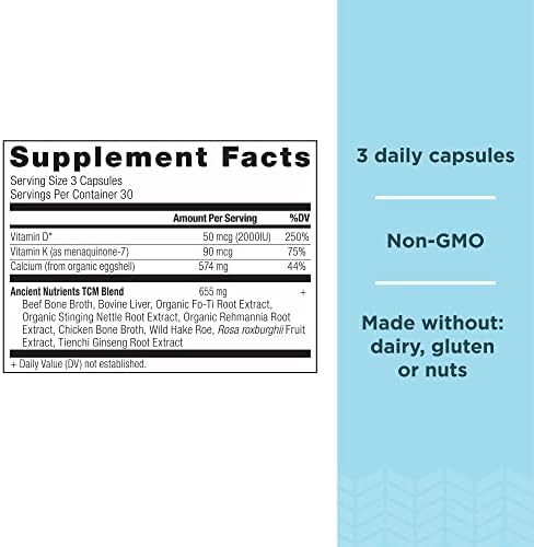 Suplemento de Calcio con Vitamina D y K2 de Ancient Nutrition, Apoya la Salud Ósea e Inmunológica, Recuperación Muscular, Paleo y Keto, 90 Cápsulas - imagen 2