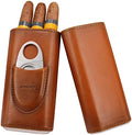 Estuche para cigarros AMANCY Premium de 3 dedos en piel marrón, humidor forrado en madera de cedro con cortador de acero inoxidable plateado - imagen 1