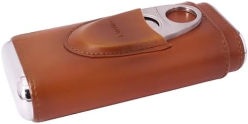 Estuche para cigarros AMANCY Premium de 3 dedos en piel marrón, humidor forrado en madera de cedro con cortador de acero inoxidable plateado - imagen 5