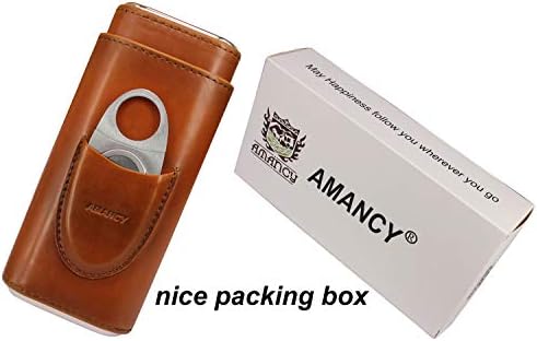 Estuche para cigarros AMANCY Premium de 3 dedos en piel marrón, humidor forrado en madera de cedro con cortador de acero inoxidable plateado - imagen 6