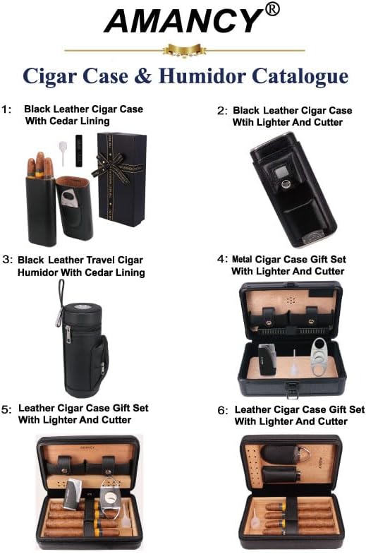Estuche para cigarros AMANCY Premium de 3 dedos en piel marrón, humidor forrado en madera de cedro con cortador de acero inoxidable plateado - imagen 8