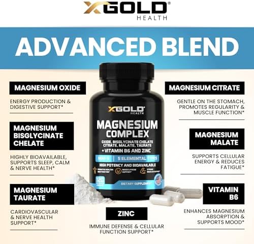 Complejo de Magnesio 5 en 1 con Zinc y Vitamina B6 – Fórmula de Alta Absorción para Sueño, Recuperación Muscular y Energía – 500mg – X Gold Health - imagen 3