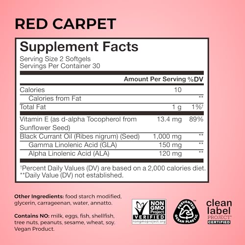 Vitaminas HUM Red Carpet para Piel y Cabello de Mujeres con Omega 3, Vitamina E y Aceite de Semilla de Grosella Negra, 60 Cápsulas - imagen 5