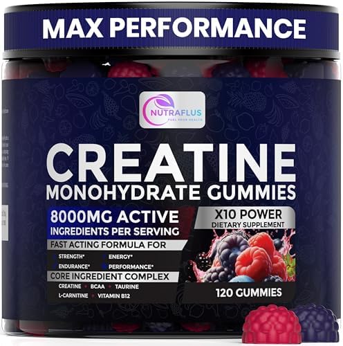 Gomitas de Creatina Monohidratada NUTRAFLUS – Sabor a Berries – 120 Piezas de Suplementos Pre Entreno con BCAA, Taurina y Vitamina B12 para Aumentar - imagen 1