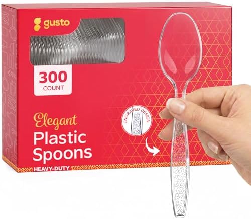 Cucharas de Plástico Transparentes GUSTO [300 Piezas] - Utensilios Desechables Resistentes para Fiestas, Bodas y Eventos - imagen 1