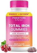Gomitas de Hierro Prenatal Pink Stork para Mujeres - 20 mg con Vitamina C - Sabor Uva para Deficiencia, Energía y Formación de Sangre - 60 Gomitas - imagen 1