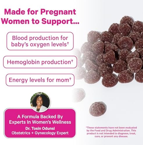 Gomitas de Hierro Prenatal Pink Stork para Mujeres - 20 mg con Vitamina C - Sabor Uva para Deficiencia, Energía y Formación de Sangre - 60 Gomitas - imagen 3