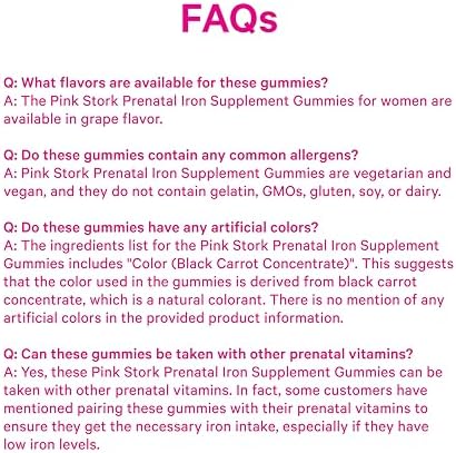 Gomitas de Hierro Prenatal Pink Stork para Mujeres - 20 mg con Vitamina C - Sabor Uva para Deficiencia, Energía y Formación de Sangre - 60 Gomitas - imagen 8