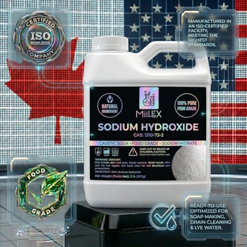 Hidróxido de sodio grado alimenticio - 100% puro, soda cáustica, lye para hacer jabón, certificado kosher | Uso en jabonería, limpieza de drenajes y - imagen 2