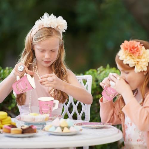 TWOWYHI 136 Piezas de Suministros para Fiesta de Té Floral para 25 Tazas de Té con Asa, Platos de Papel Florales Desechables de 9” y 7”, Juegos de - imagen 6