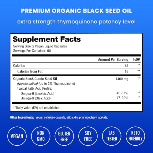 Aceite de Semilla de Negro Orgánico NutraChamps | 120 Cápsulas Veganas | Píldoras de Nigella Sativa con Vitamina E y Timoquinona | Rico en Omega 3 6 9 - imagen 2