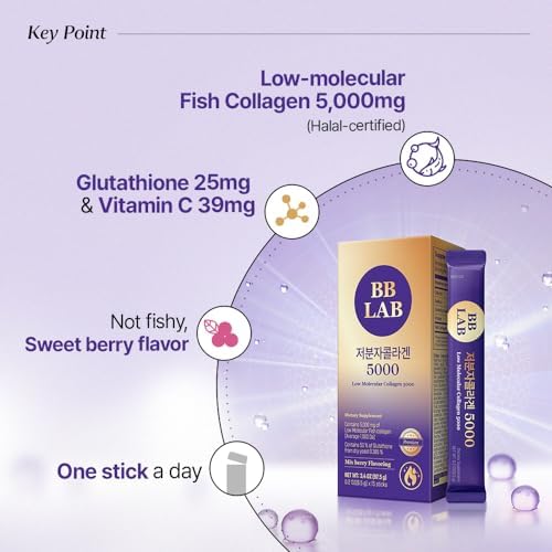 Colágeno Marino BB LAB de Bajo Peso Molecular 5000, Polvo Sabor Mezcla de Berries, Péptidos de Colágeno de Pescado, Ácido Hialurónico, Elastina, - imagen 3