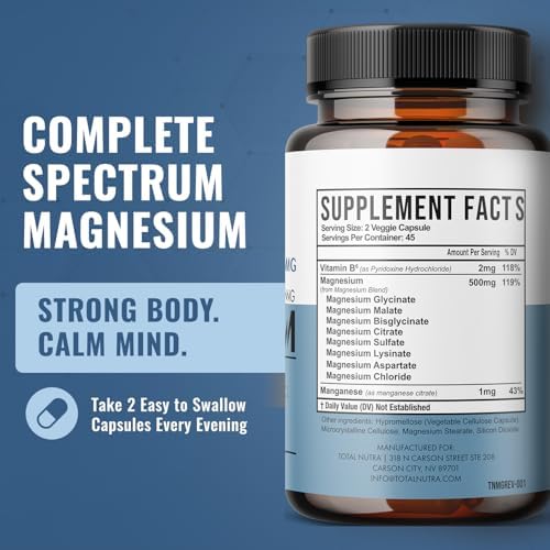 Suplemento de Magnesio 10 en 1 500 mg | Complejo de Magnesio de Alta Absorción con Mag Glicinato, Citrato, Vitamina B6 para Sueño, Músculos, Huesos y - imagen 6
