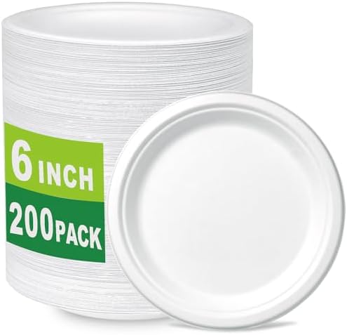 Platos Desechables Compostables CantaGreen de 6 Pulgadas, 200 Piezas, Hechos de Bagazo y Fibra de Bambú, Resistentes y Biodegradables - imagen 1