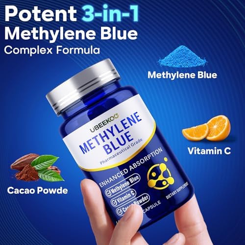 Cápsulas de Azul de Metileno UBEEKOO 30mg, Suplemento Farmacéutico con Vitamina C y Cacao Orgánico, 60 Cápsulas Veganas - imagen 4