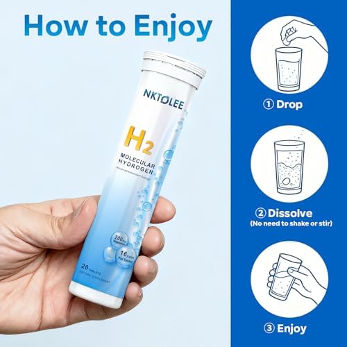 Tabletas de Agua Hidrógeno - 16 PPM de Hidrógeno Molecular - 200mg de Magnesio - Tabletas Efervescentes para Agua - Soporte Antioxidante, Salud - imagen 6