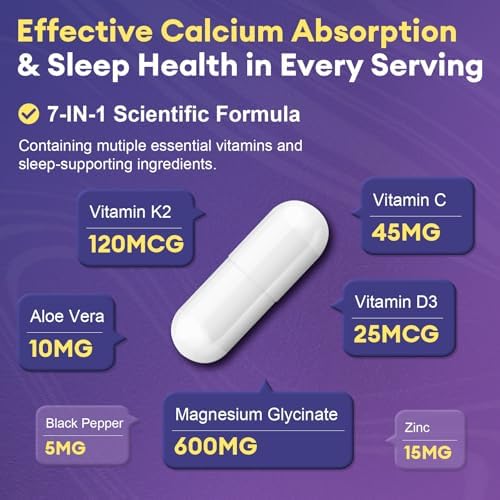 Suplemento de Magnesio Glicinato Femmetra 600mg con Vitamina D3, K2, C, Zinc y Aloe Vera - Soporte Óseo, Energía, Ánimo y Sueño para Hombres y - imagen 3