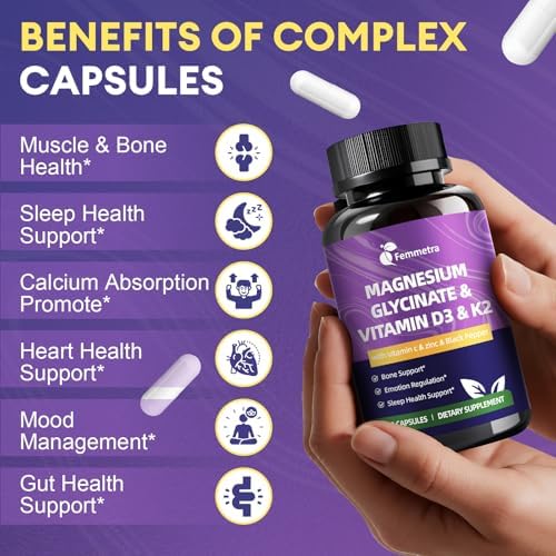 Suplemento de Magnesio Glicinato Femmetra 600mg con Vitamina D3, K2, C, Zinc y Aloe Vera - Soporte Óseo, Energía, Ánimo y Sueño para Hombres y - imagen 4
