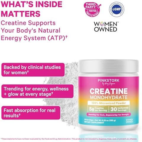Creatina Monohidratada Pink Stork para Mujeres | Polvo Micronizado Sin Sabor | 5 g | Apoya la Salud Muscular, Energía y Función Cognitiva | 30 - imagen 2