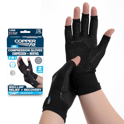 Guantes de Compresión Copper Fit ICE Infundidos con Mentol, Color Negro, Talla Grande/X-Large - imagen 4