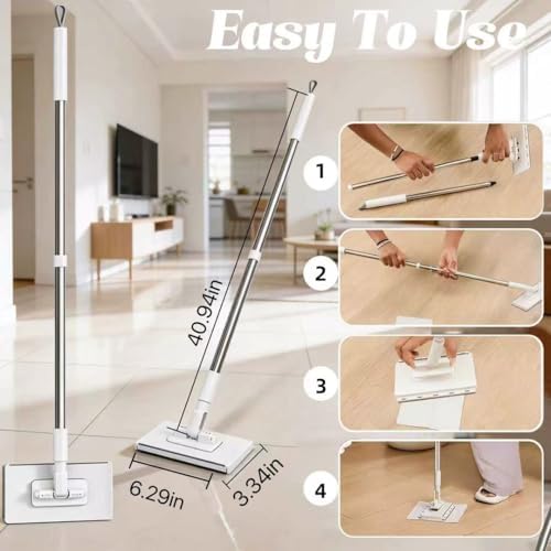 Mini Mop Magic Grip, Mop Sin Contact con Cambio de Paño en 1 Segundo, Cabezal Rotatorio 360° para Paredes, Pisos y Ventanas, Incluye 10 Paños de - imagen 2