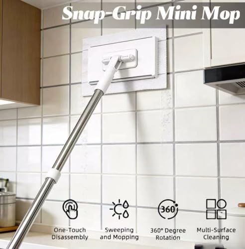 Mini Mop Magic Grip, Mop Sin Contact con Cambio de Paño en 1 Segundo, Cabezal Rotatorio 360° para Paredes, Pisos y Ventanas, Incluye 10 Paños de - imagen 3