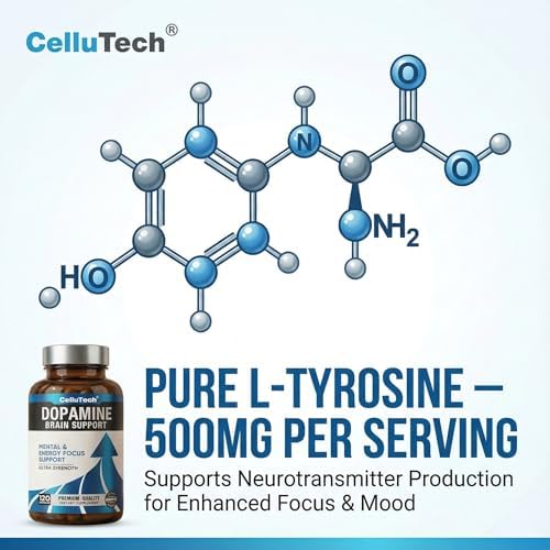 Suplemento de L-Tirosina para el Cerebro | Energía Mental y Enfoque con Vitaminas B | Salud Cognitiva y Motivación, Cápsulas Veganas, 120 Contenidos - imagen 2