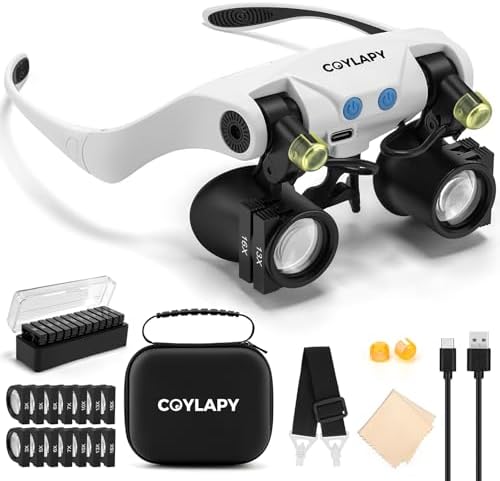 Lentes de aumento COYLAPY para trabajo cercano, con luz y 7 lentes intercambiables (3X 5X 6X 7X 10X 13X 16X), lupa de cabeza para reparación de - imagen 1