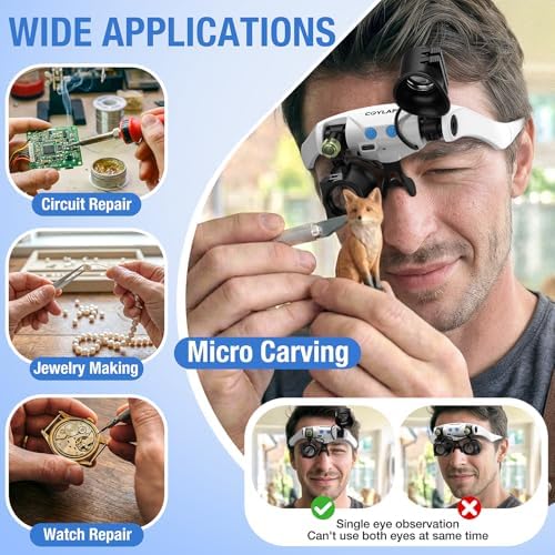 Lentes de aumento COYLAPY para trabajo cercano, con luz y 7 lentes intercambiables (3X 5X 6X 7X 10X 13X 16X), lupa de cabeza para reparación de - imagen 5