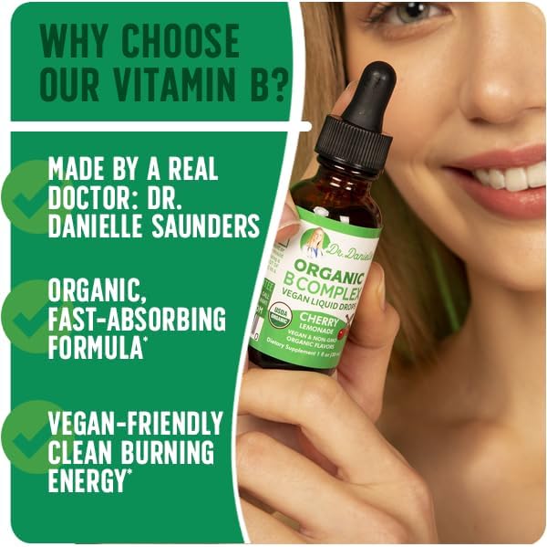 Gotas Líquidas de Complejo de Vitaminas B Orgánicas | Suplemento de Vitaminas B con B3, B6, B7, B9 y Methyl B12 para Adultos y Niños | Sabor a Cereza - imagen 4