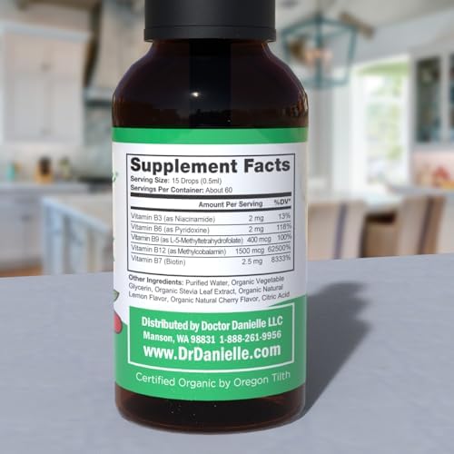 Gotas Líquidas de Complejo de Vitaminas B Orgánicas | Suplemento de Vitaminas B con B3, B6, B7, B9 y Methyl B12 para Adultos y Niños | Sabor a Cereza - imagen 5