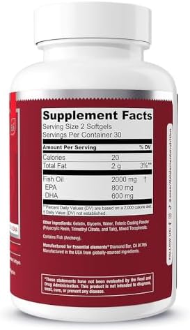 Suplemento de Aceite de Pescado Omega-3 Essential Elements con EPA y DHA | Ácidos Grasos para Soporte Inmunológico, Cardiaco y Cognitivo | 60 Gelcaps - imagen 3