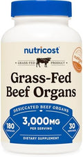 Suplemento de Órganos de Res Alimentada con Pasto Nutricost (3,000mg) 180 Cápsulas - Complejo de Órganos Bovina Deshidratada, Sin GMO, Sin Gluten, 30 - imagen 1