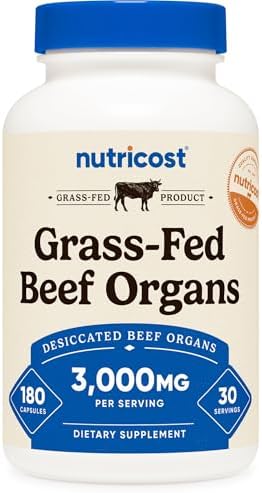 Suplemento de Órganos de Res Alimentada con Pasto Nutricost (3,000mg) 180 Cápsulas - Complejo de Órganos Bovina Deshidratada, Sin GMO, Sin Gluten, 30 - imagen 1