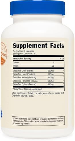 Suplemento de Órganos de Res Alimentada con Pasto Nutricost (3,000mg) 180 Cápsulas - Complejo de Órganos Bovina Deshidratada, Sin GMO, Sin Gluten, 30 - imagen 5